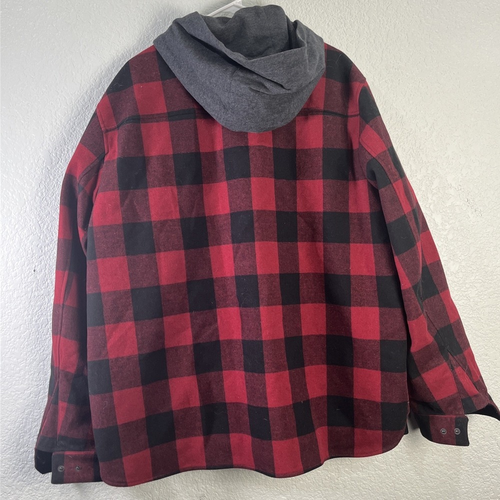 GH Bass Shirt Jacket Mens XXL Red Buffalo Plaid Sherpa Lined Hooded Shacket - Picture 3 of 8